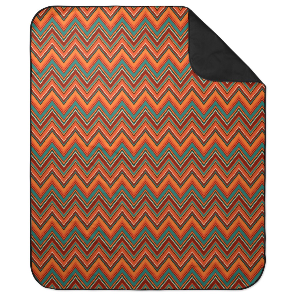 Chevron - Orange and Teal Picnic Blanket, Orange