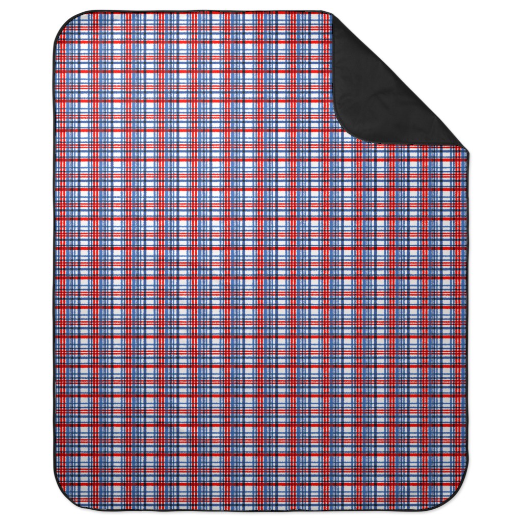 Intricate Plaid Picnic Blanket, Blue, Red