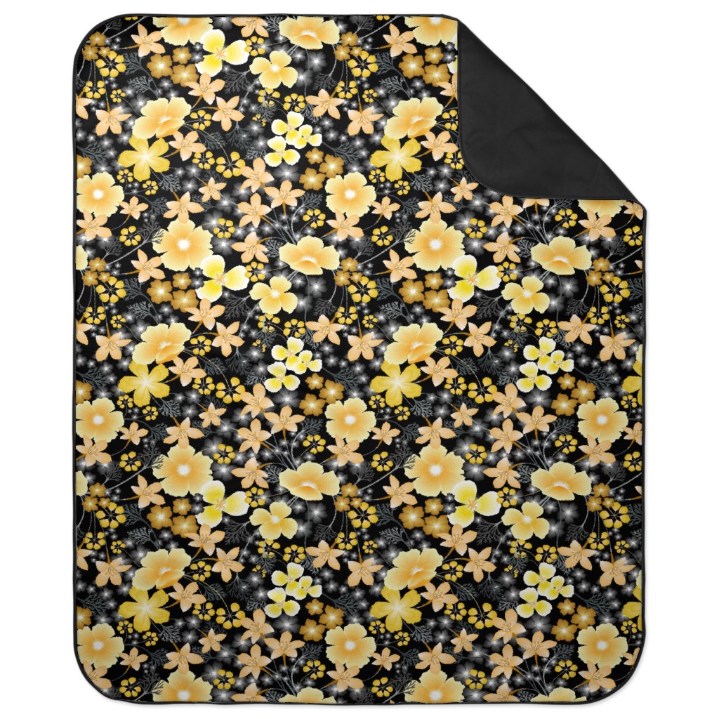 Thicket Floral - Yellow Picnic Blanket, Yellow