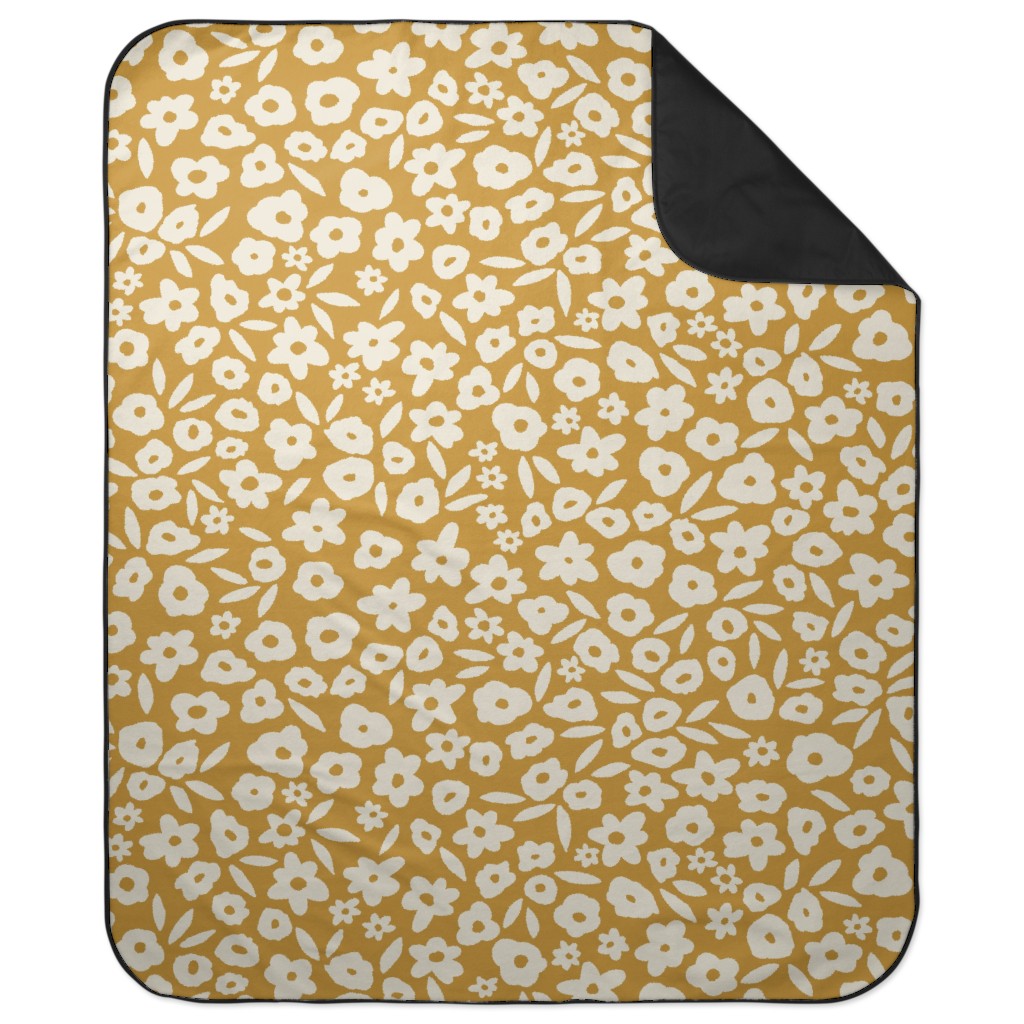 Flower Field - Mustard Picnic Blanket, Yellow