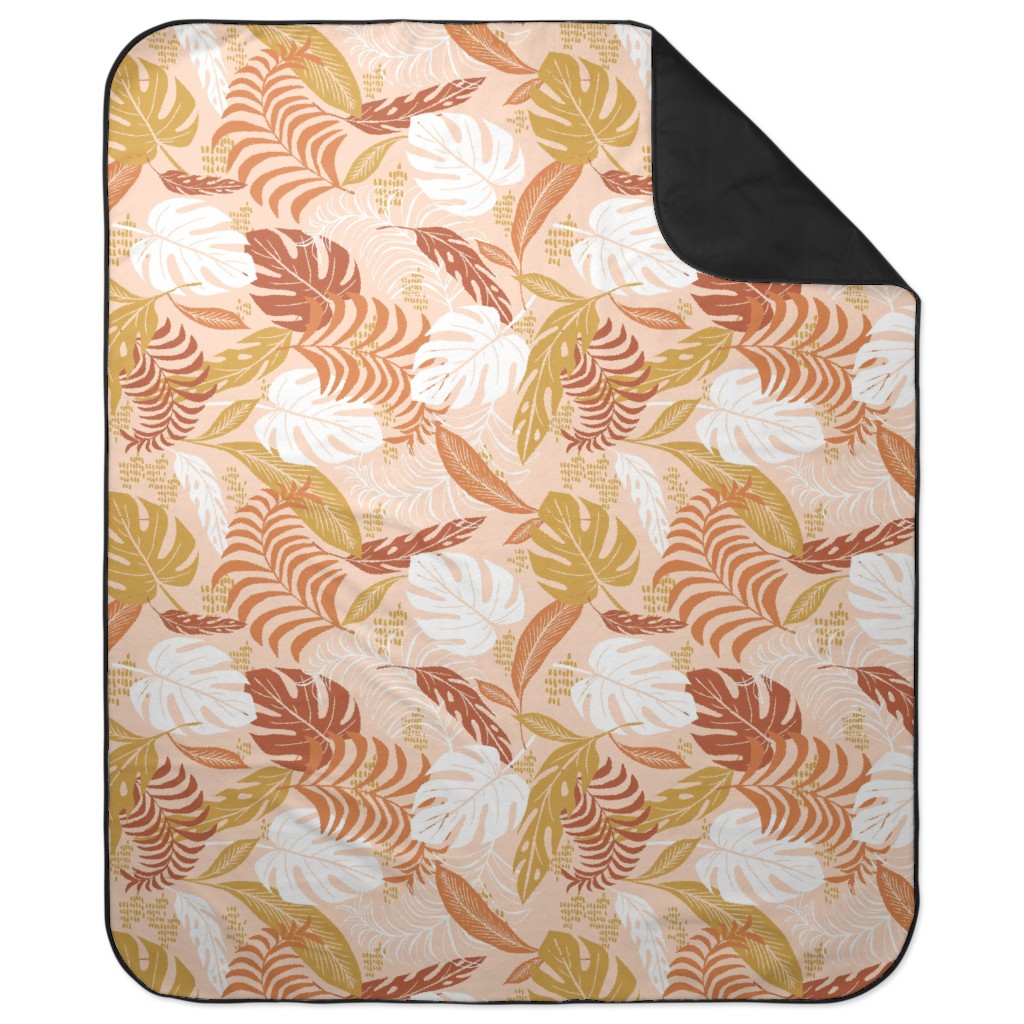 Paradiso - Tropical Palm Fronds - Golden Blush Picnic Blanket, Pink