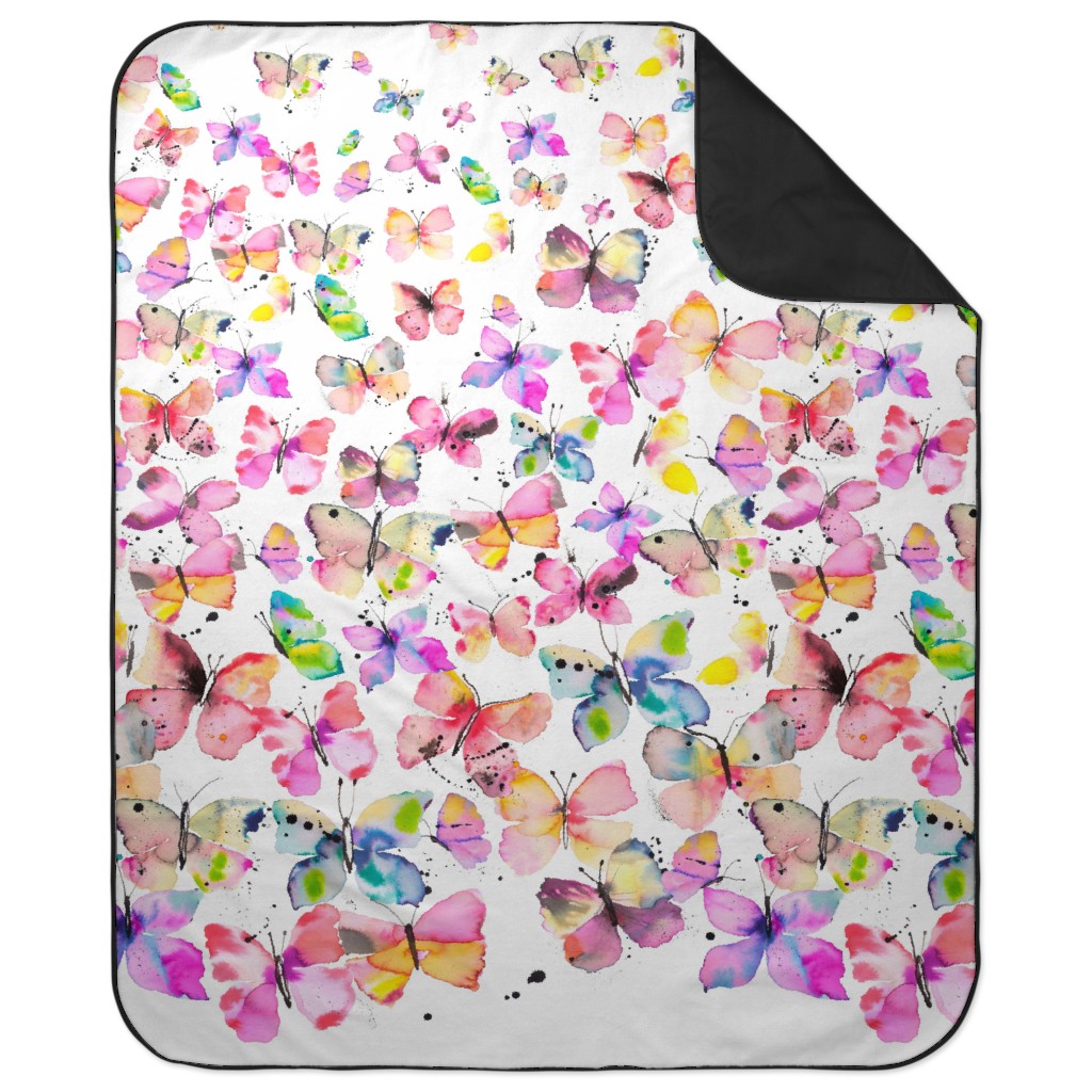 Watercolor Butterflies Gradation - Multi Picnic Blanket, Multicolor