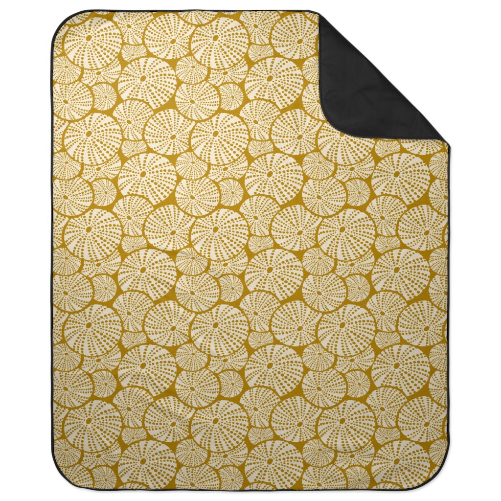 Bed of Nautical Sea Urchins - Ivory on Golden Yellow Picnic Blanket, Yellow