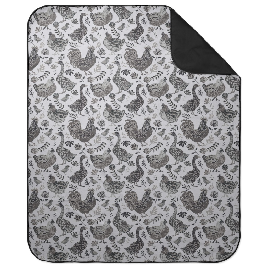 French Farm Birds - Greyscale Picnic Blanket, Gray