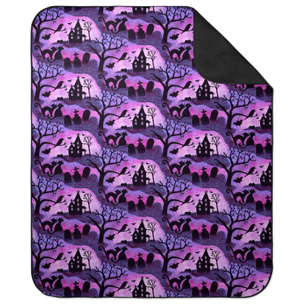 Spooky Halloween Haunts Picnic Blanket, Purple, Amethyst
