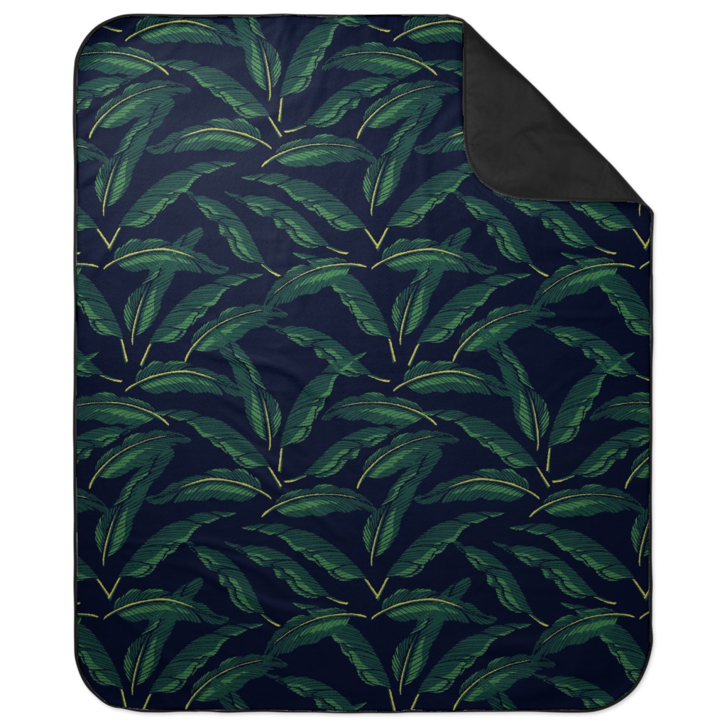 Moody Banana Leaves - Green Picnic Blanket, Green