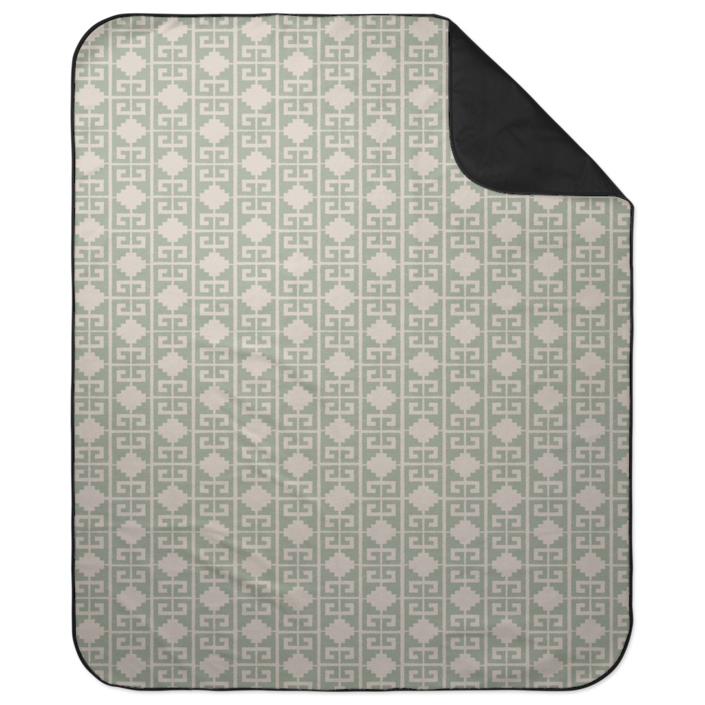 Greek To Me - Green on Cream Picnic Blanket, Green