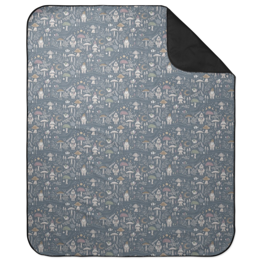Magical Forest Gnomes - Earthy Blue Picnic Blanket, Blue