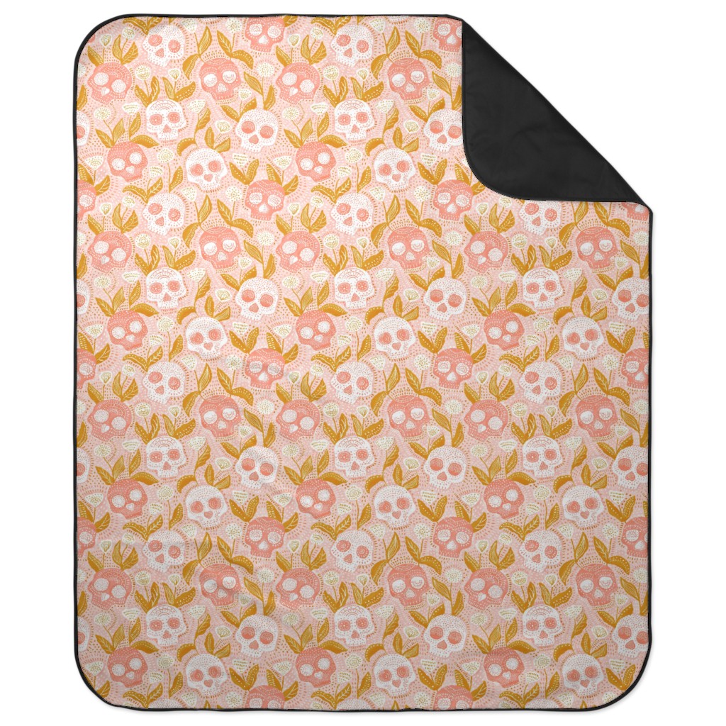 Halloween Skulls - Pastel Picnic Blanket, Pink, Bright Pink