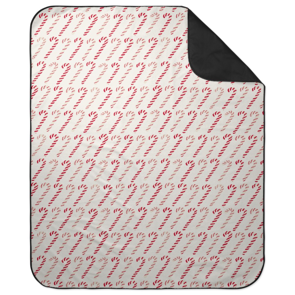 Dancing Candy Canes on White Picnic Blanket, Red