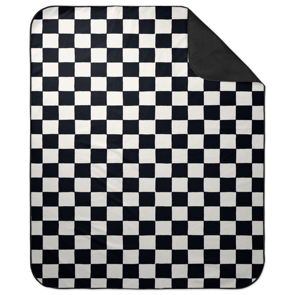 Retro Checker Checkerboard Picnic Blanket, Black