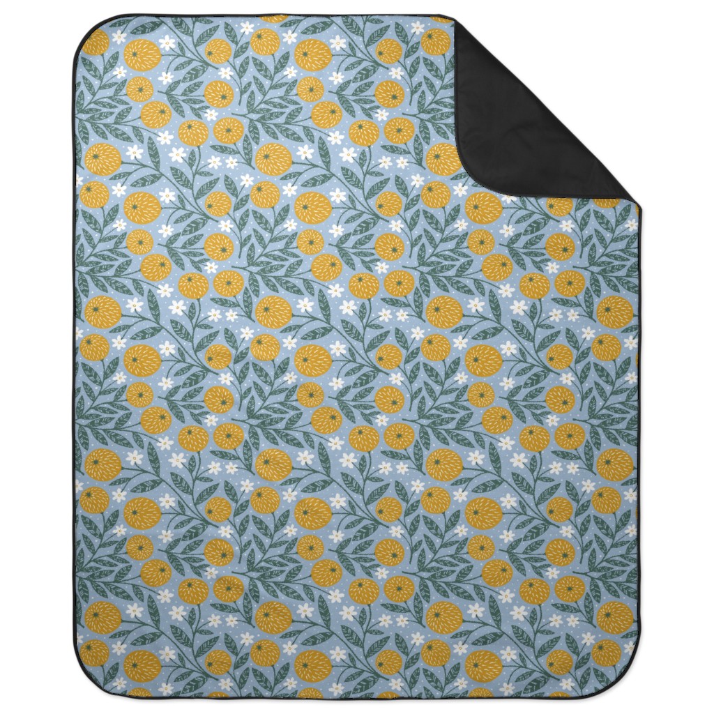Orange Trees - Blue Picnic Blanket, Blue, True Blue