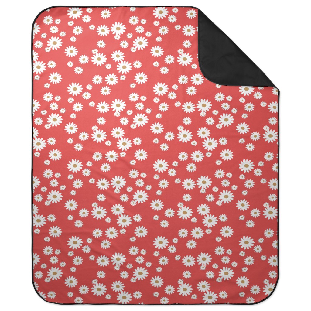 Vintage Daisies - White on Red Picnic Blanket, Red