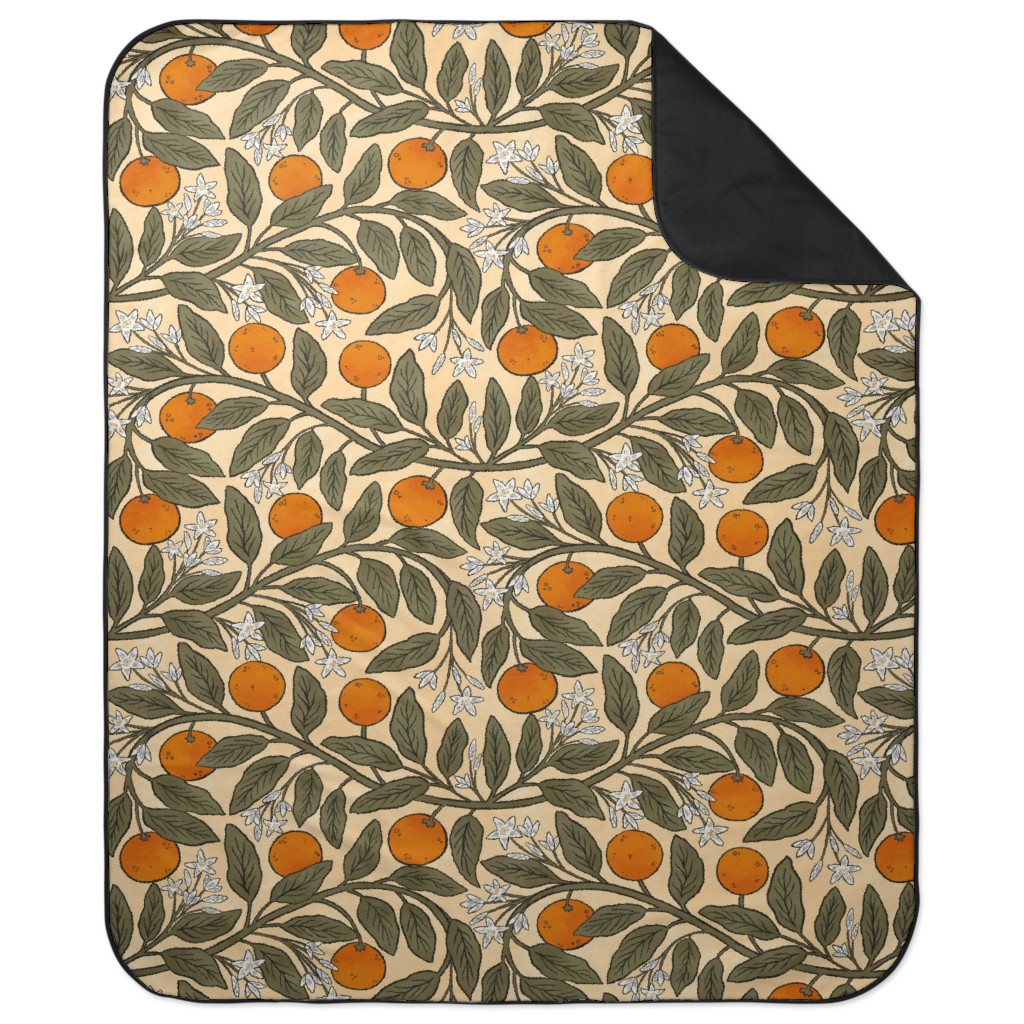 Art Nouveau Oranges Picnic Blanket, Multicolor