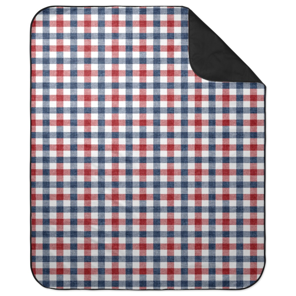 Red, White and Blue Plaid Picnic Blanket, Multicolor