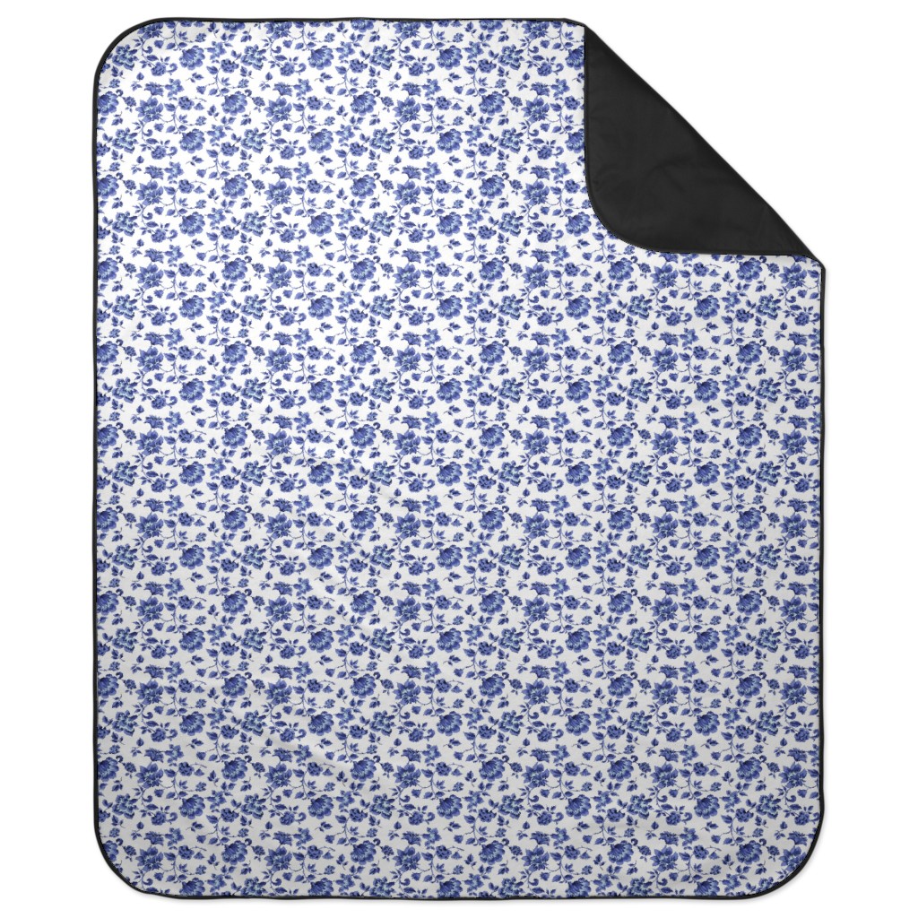 Fleurs De Provence - Blue and White Picnic Blanket, Blue