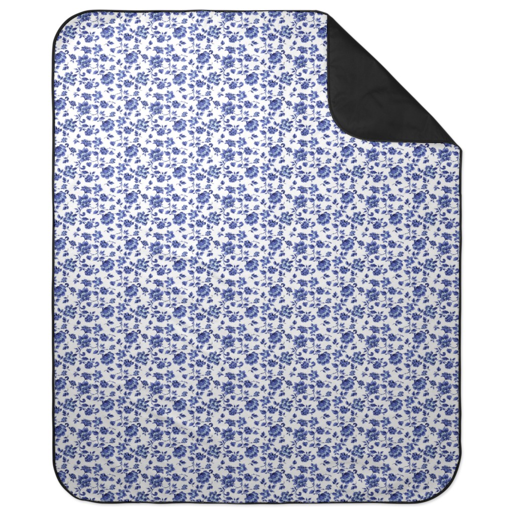 Fleurs De Provence - Blue and White Picnic Blanket, Blue, True Blue
