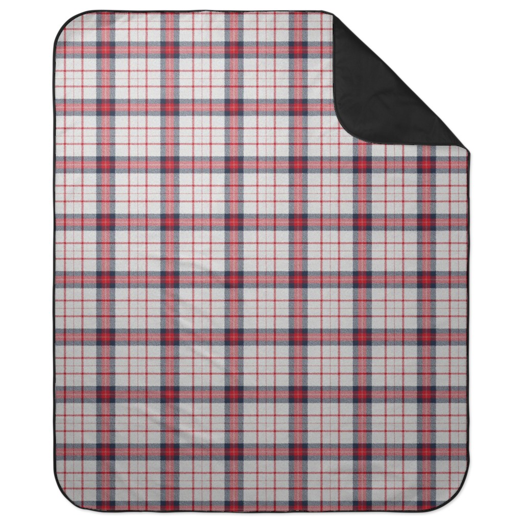 Red White and Blue Plaid Picnic Blanket, Multicolor