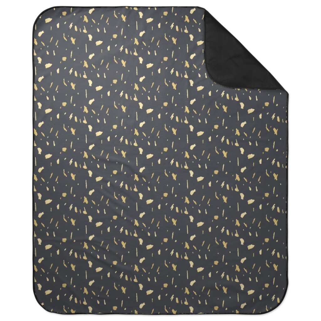 Blobs - Gold on Charcoal Picnic Blanket, Gray, Gray