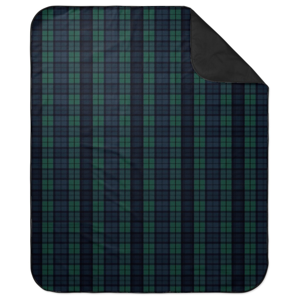 Dark Green Plaid Picnic Blanket, Green