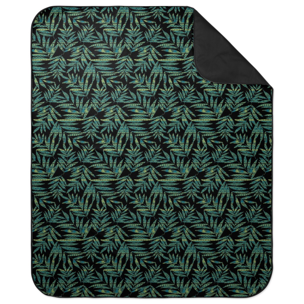 Patterned Palm - Dark Picnic Blanket, Black