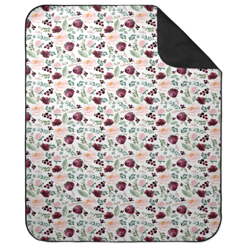 Wild At Heart Florals on White Picnic Blanket, Pink