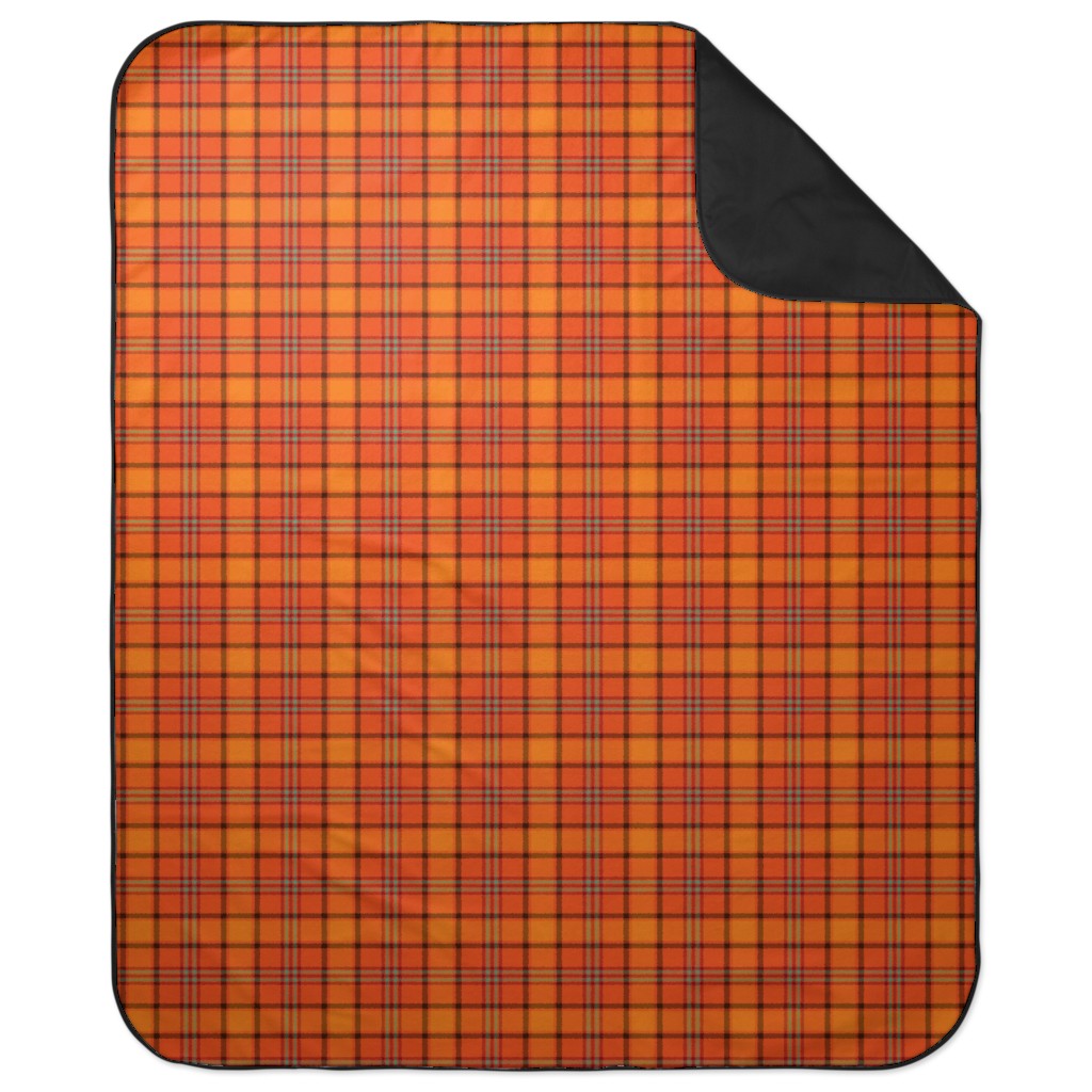 Orange With Black Plaid Picnic Blanket, Orange