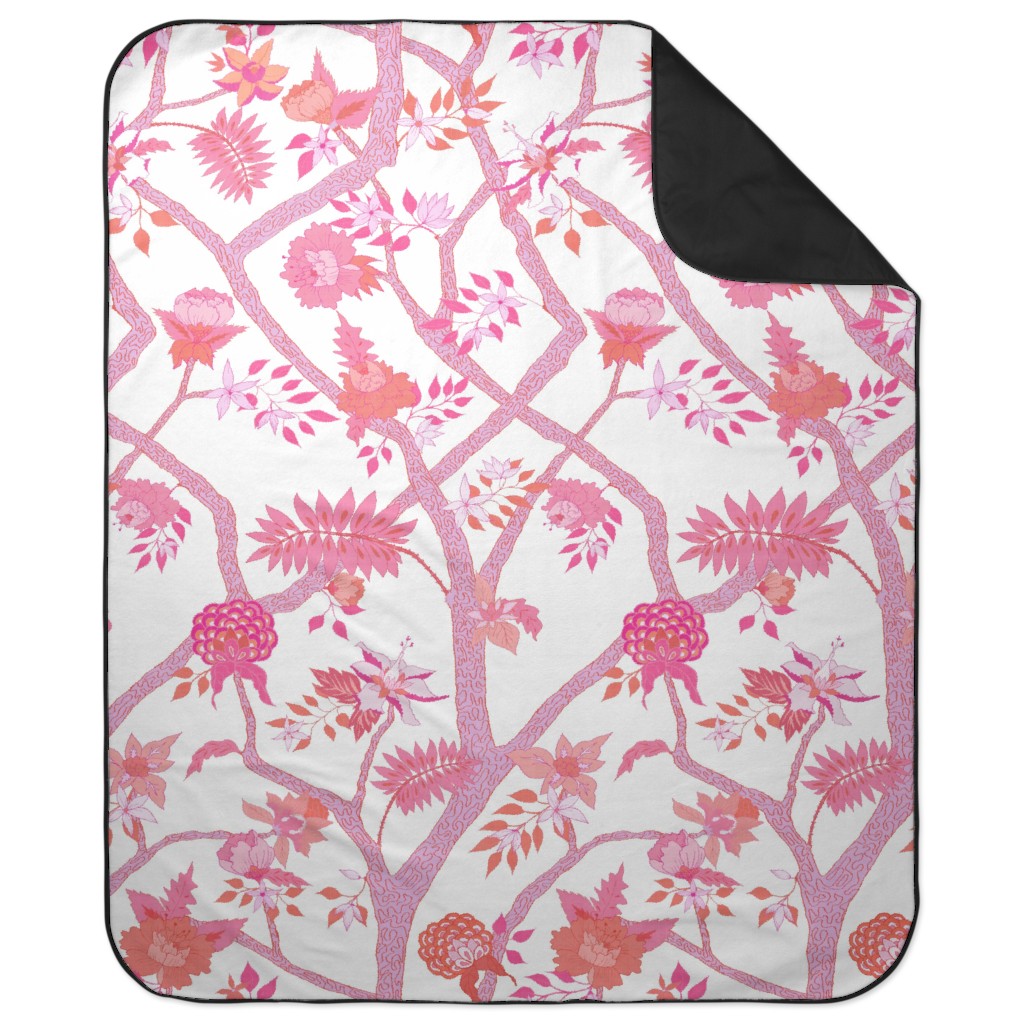 Peony Branch Mural Picnic Blanket, Pink, Whisper