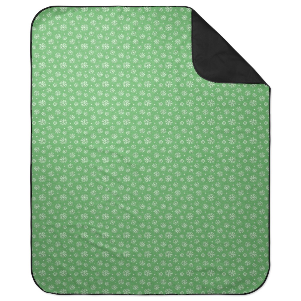 Snowflakes on Mottled Green Picnic Blanket, Green