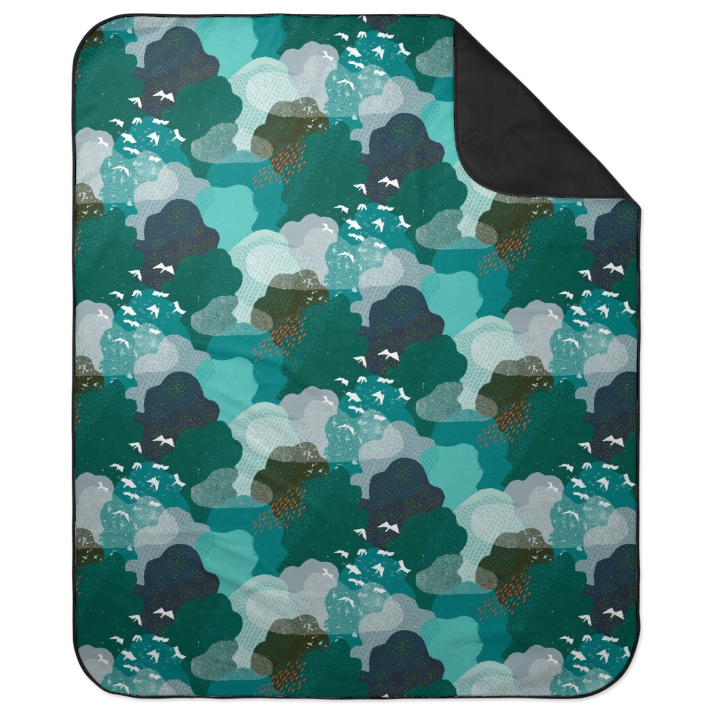 Forest Bird's Eye View - Green Picnic Blanket, Green