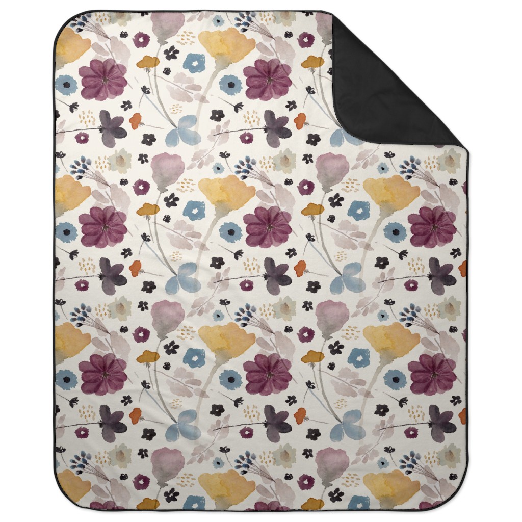 Watercolor Floral - Multi Picnic Blanket, Multicolor