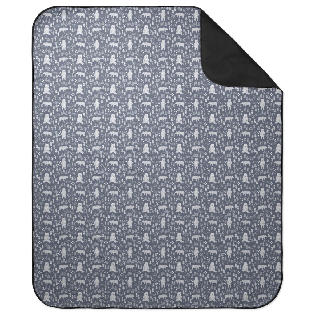 Woodland Bear Picnic Blanket, Gray, Gray