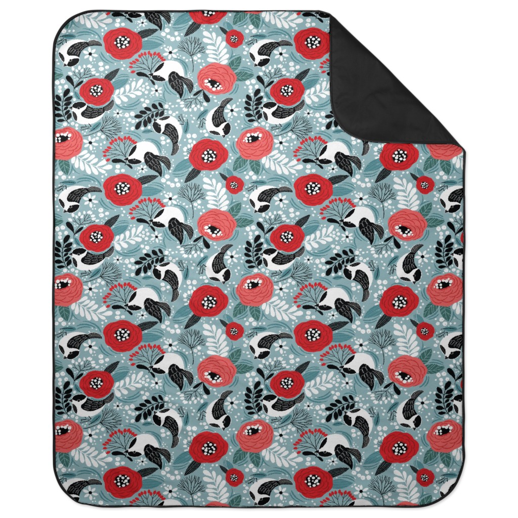 Winter Birds & Berries Picnic Blanket, Multicolor