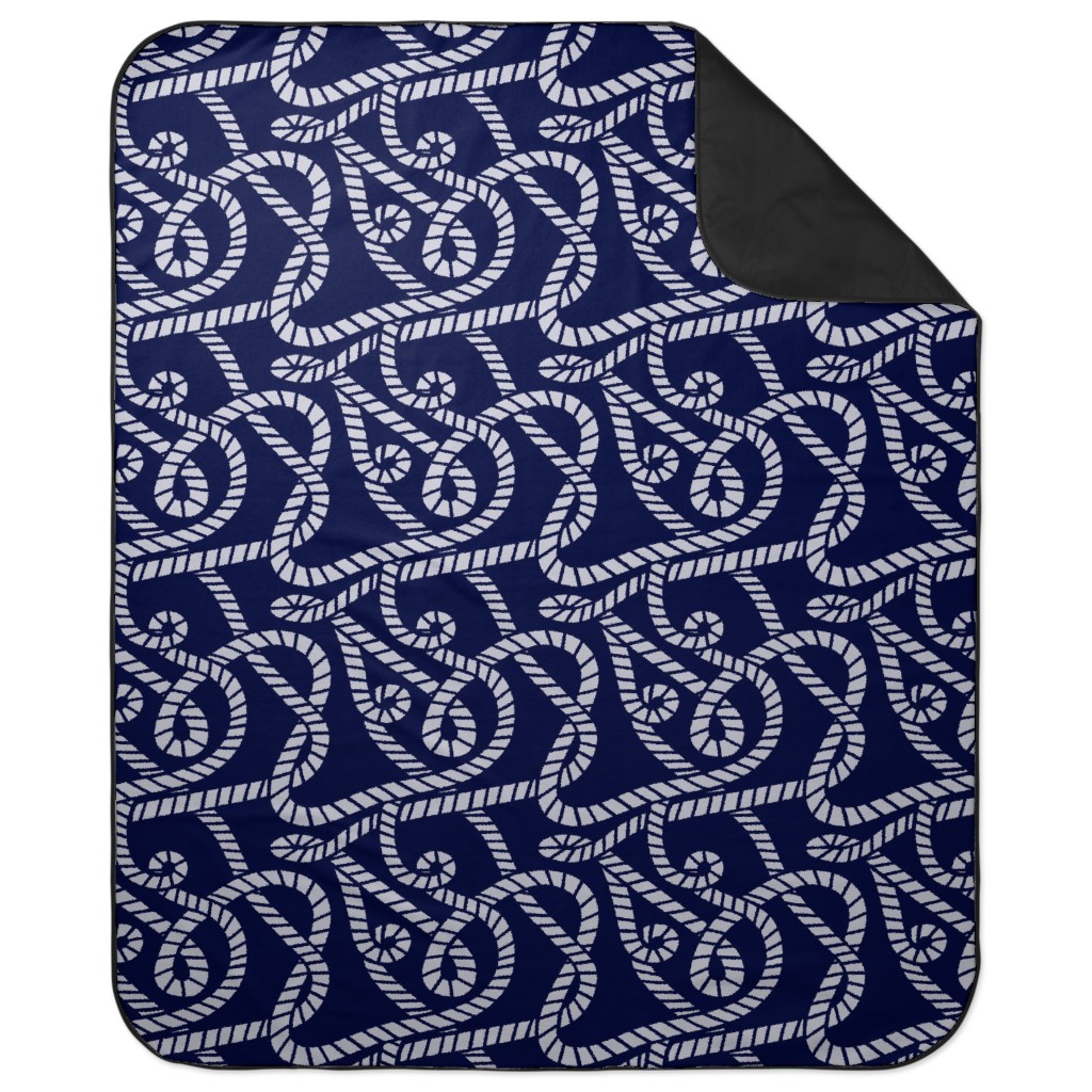 Nautical Rope on Navy Picnic Blanket, Blue