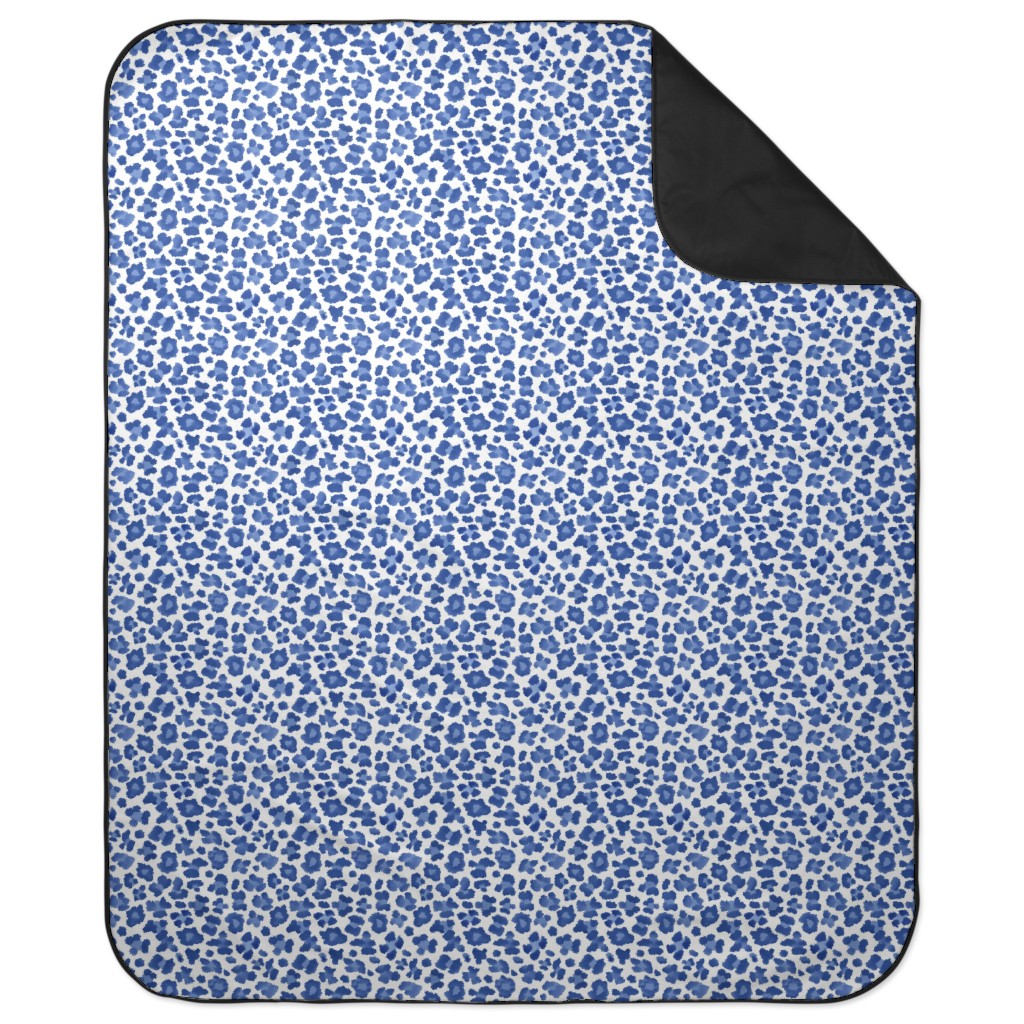 Leopard Print - Blue and White Picnic Blanket, Blue