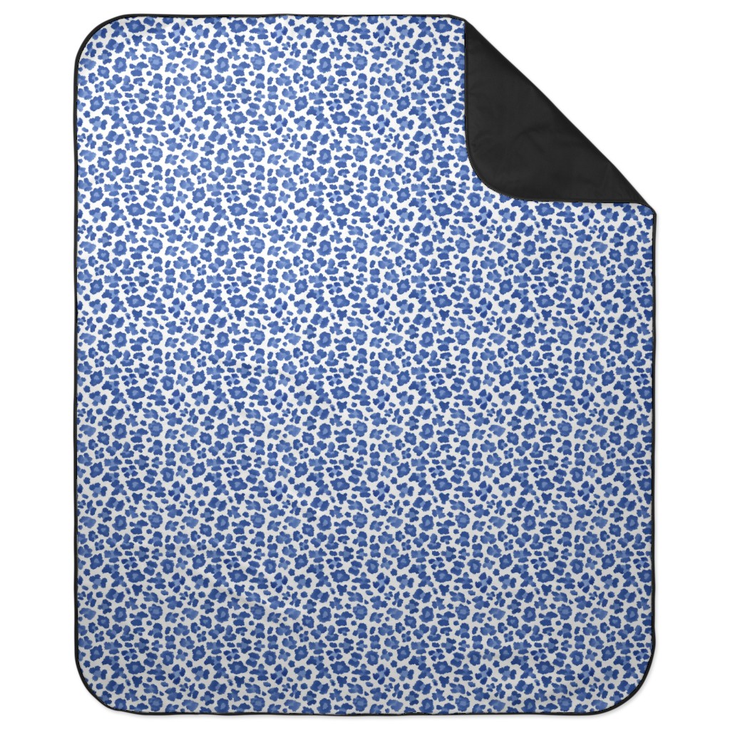 Leopard Print - Blue and White Picnic Blanket, Blue, True Blue