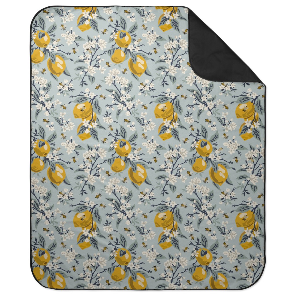 Bees & Lemons Picnic Blanket, Blue
