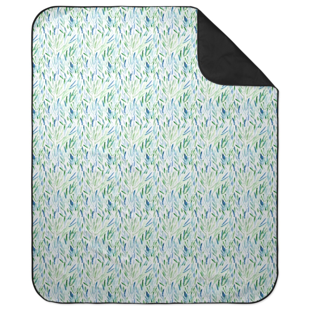 Watercolor Eucalyptus Leaves - Blue and Green Picnic Blanket, Green, Classic Green