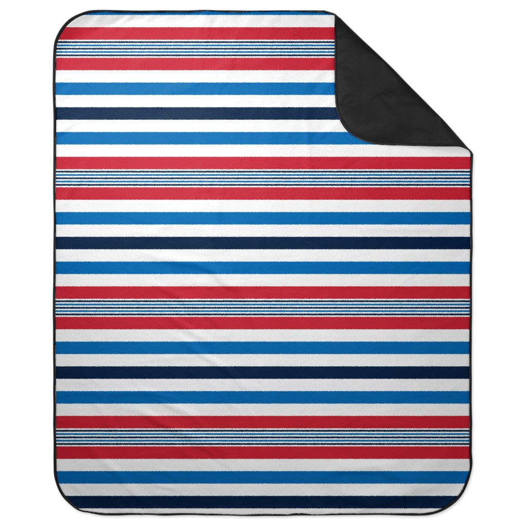 Horizontal Stripes - Red White and Blue Picnic Blanket, Red
