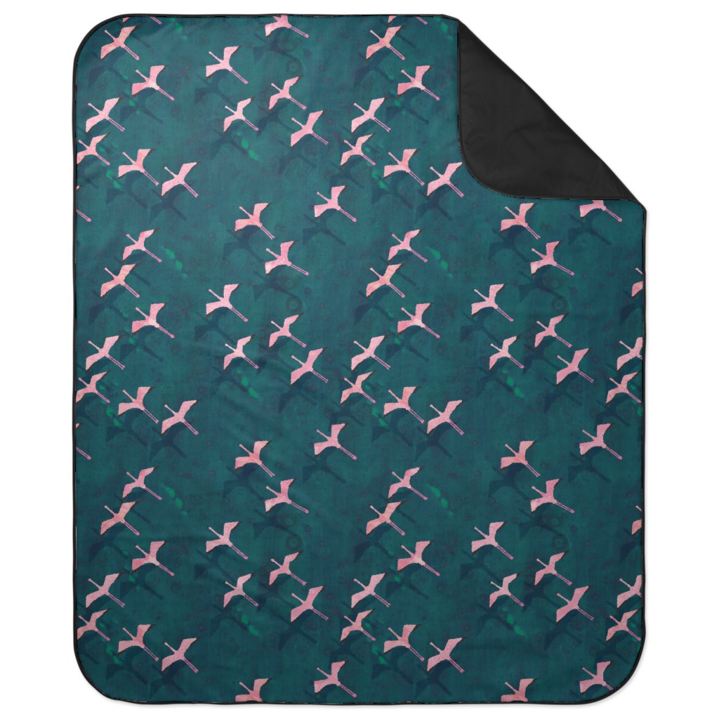 Flamingos Flying Picnic Blanket, Green