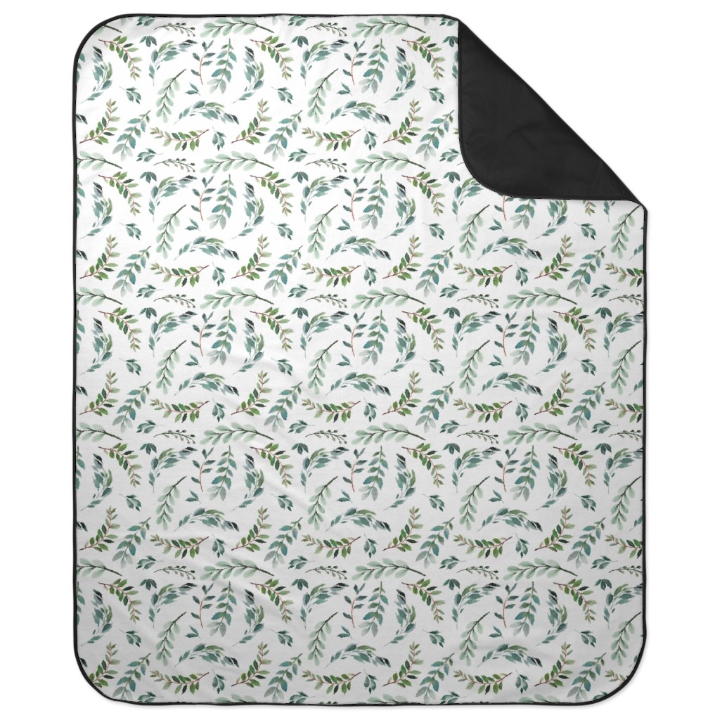Paprika Floral Greenery Leafs - Green Picnic Blanket, Green, Classic Green