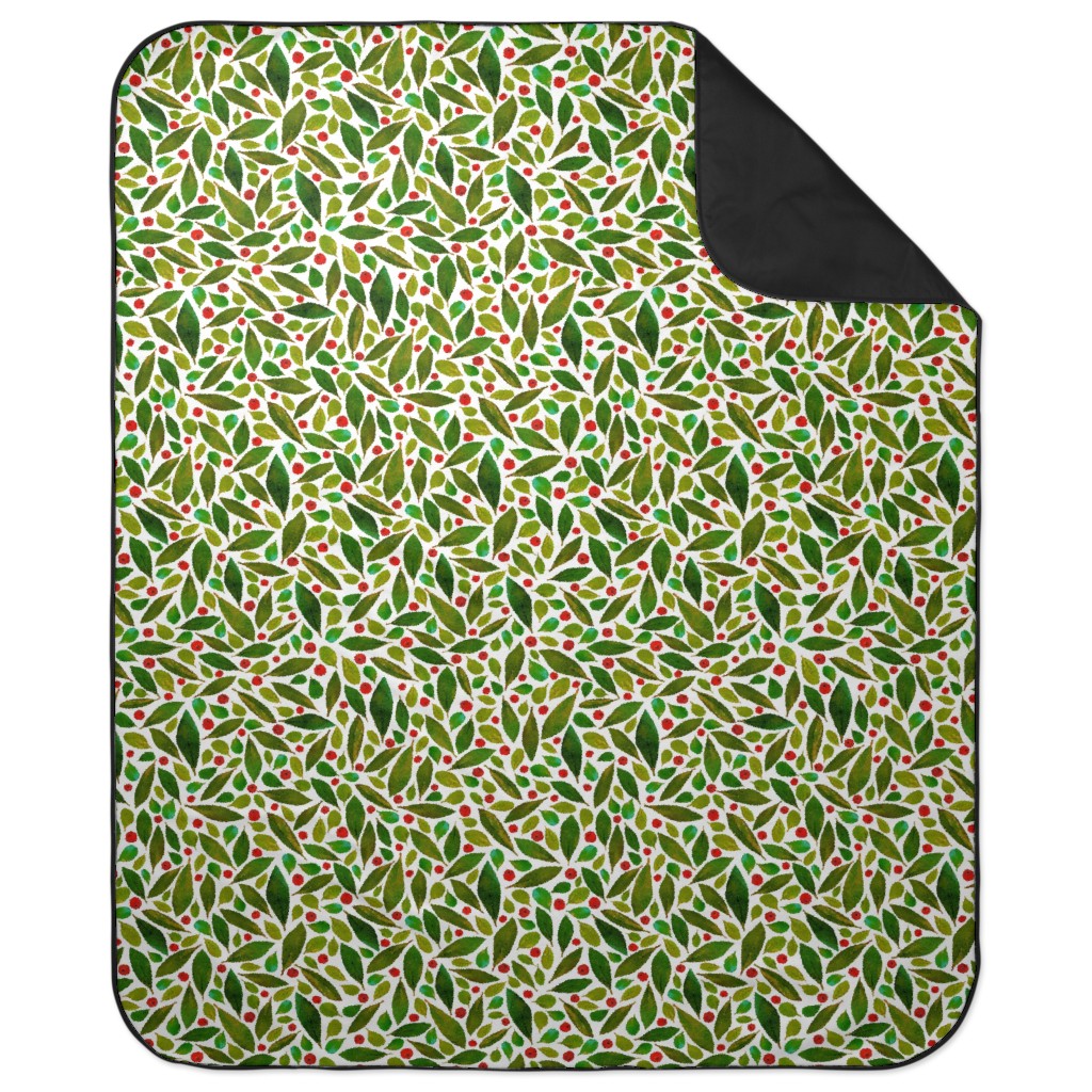 Holiday Greens and Berries Picnic Blanket, Green