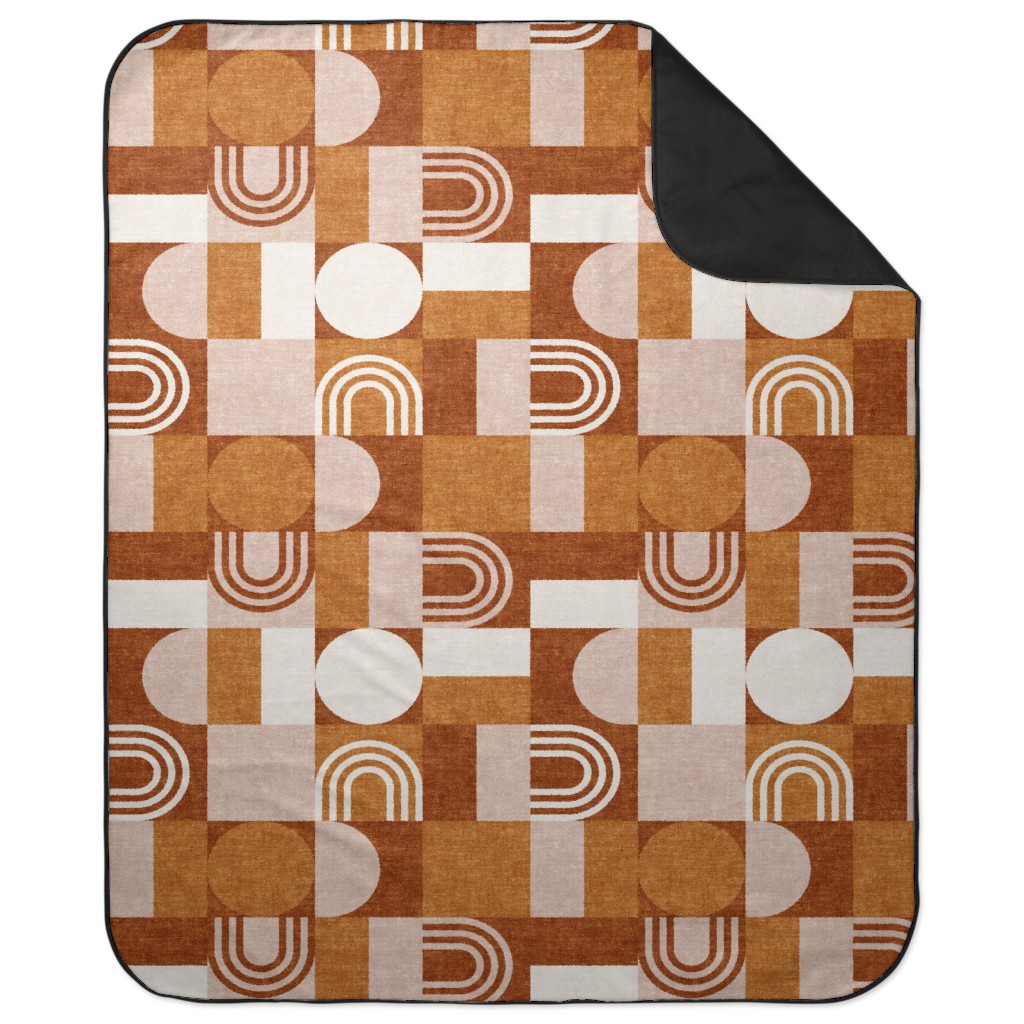 Aria Geometric Patchwork - Orange Picnic Blanket, Orange