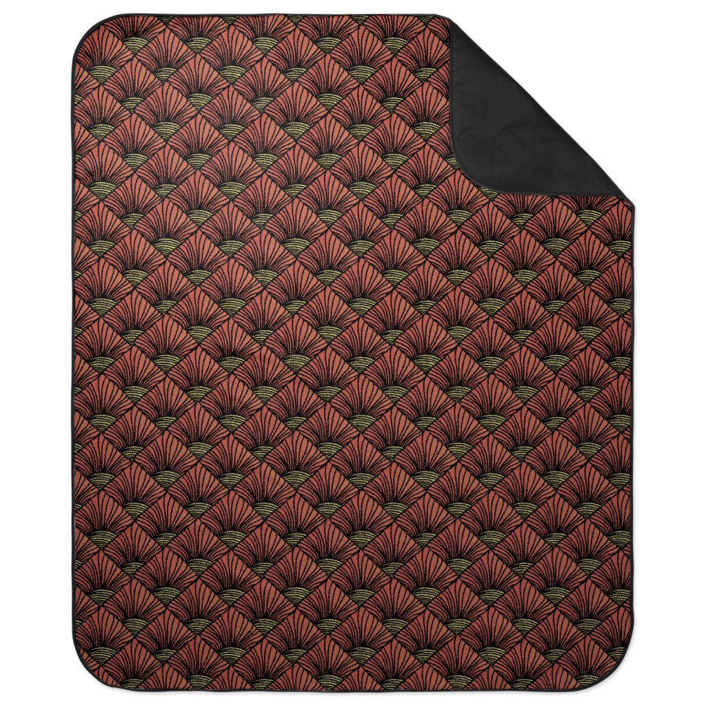 Art Deco Sunrise Picnic Blanket, Red
