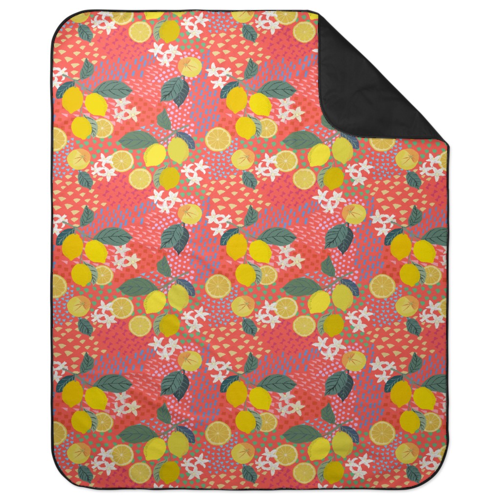 Lemon Flower Branches and Pop - Pink Picnic Blanket, Pink