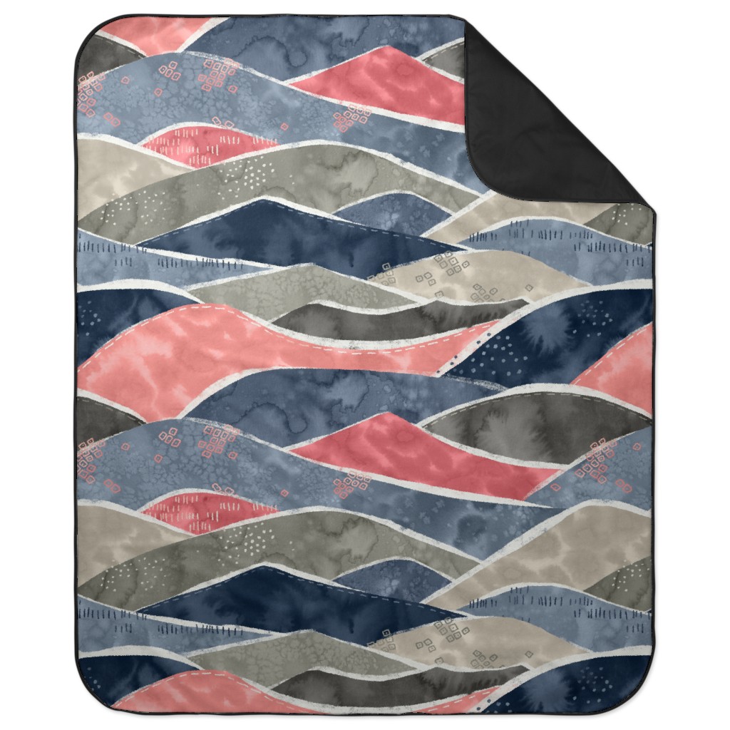 Romantic Watercolor Mountain Landscape Picnic Blanket, Multicolor