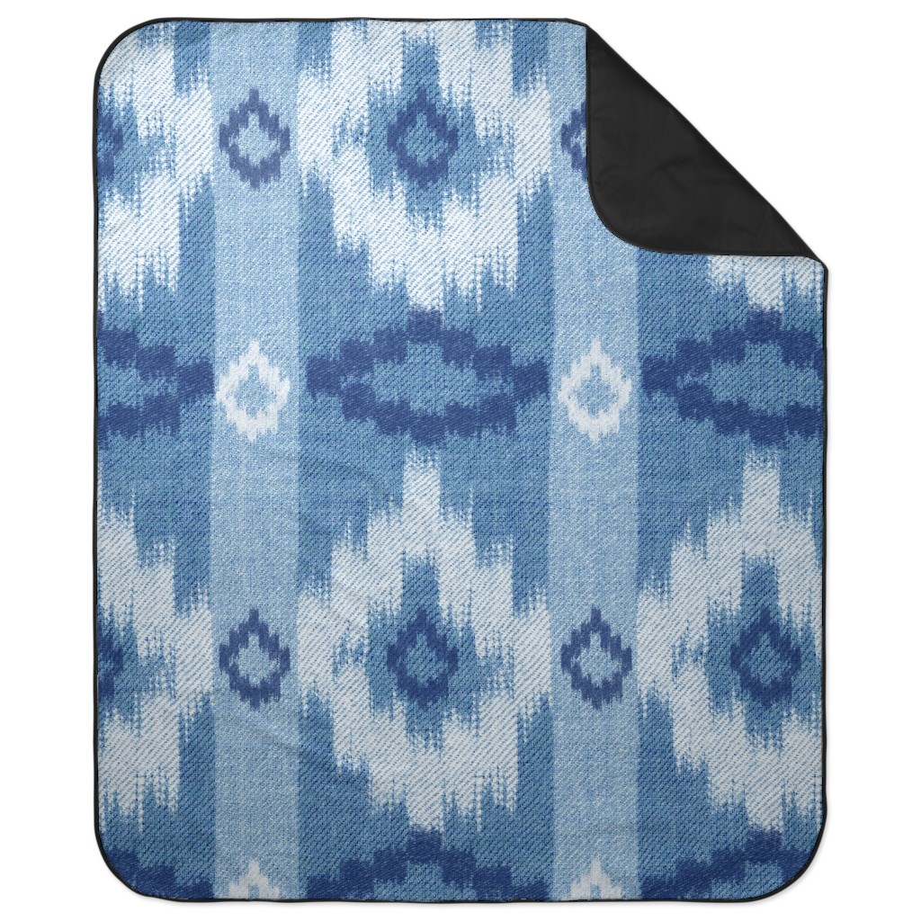 Blue Ikat Picnic Blanket, Blue, True Blue