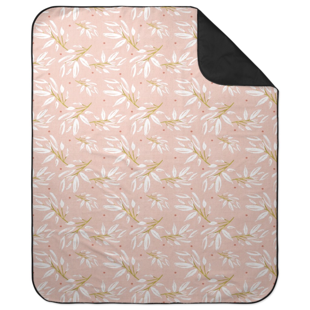 Zen - Gilded Leaves - Blush Pink Large Picnic Blanket, Pink