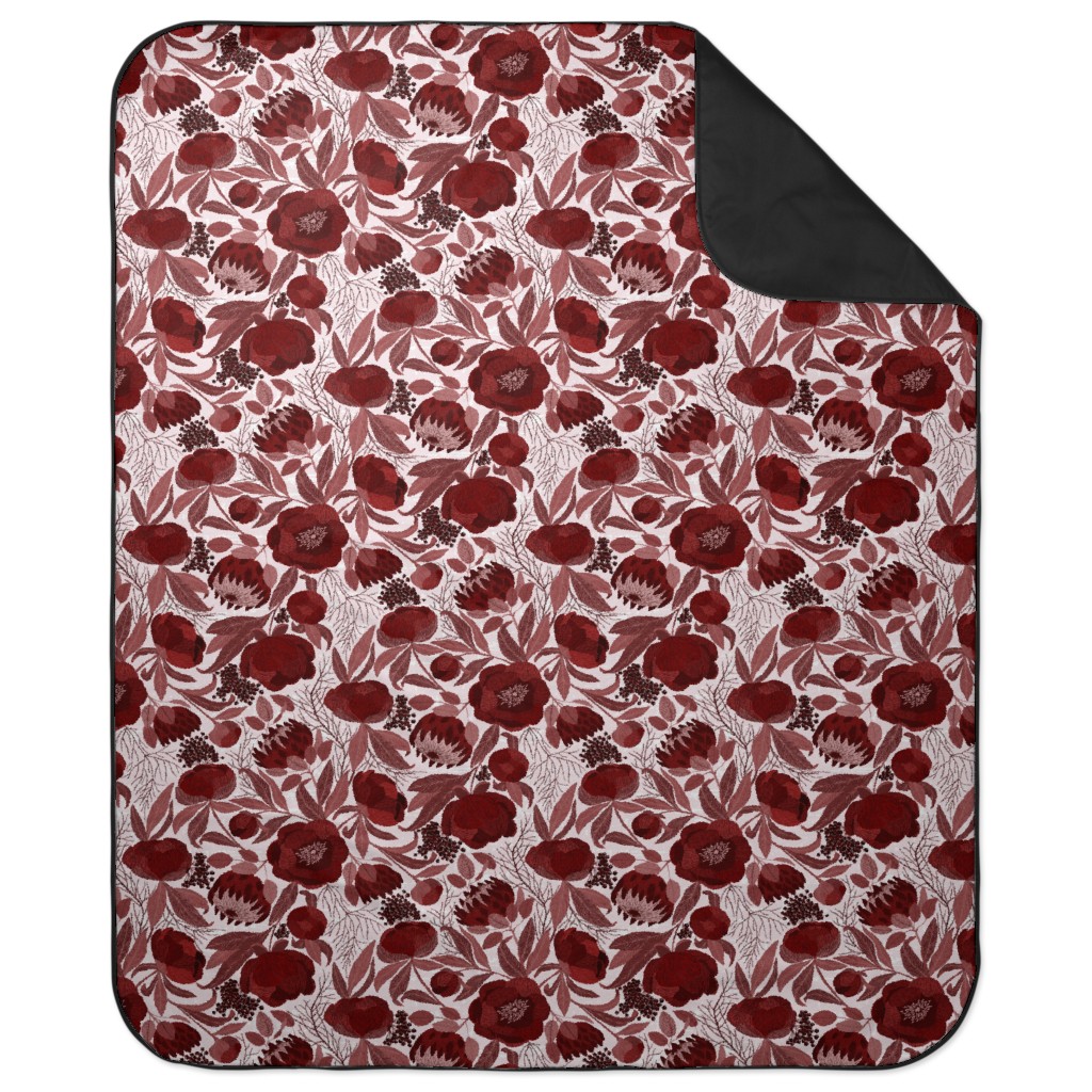 Peony and King Protea - Burgundy Picnic Blanket, Red