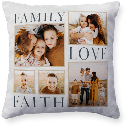 Rustic Family Sentiments Pillow, Woven, White, 16x16, Double Sided, Beige, antique white